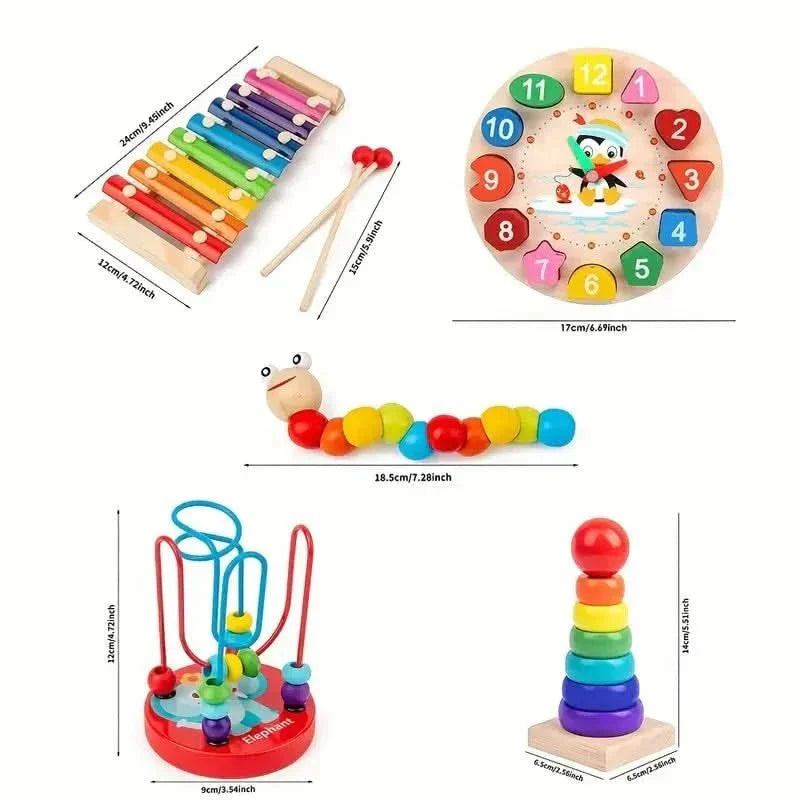 5-in-1 Montessori Motorikspielzeug-Set aus Holz für Babys