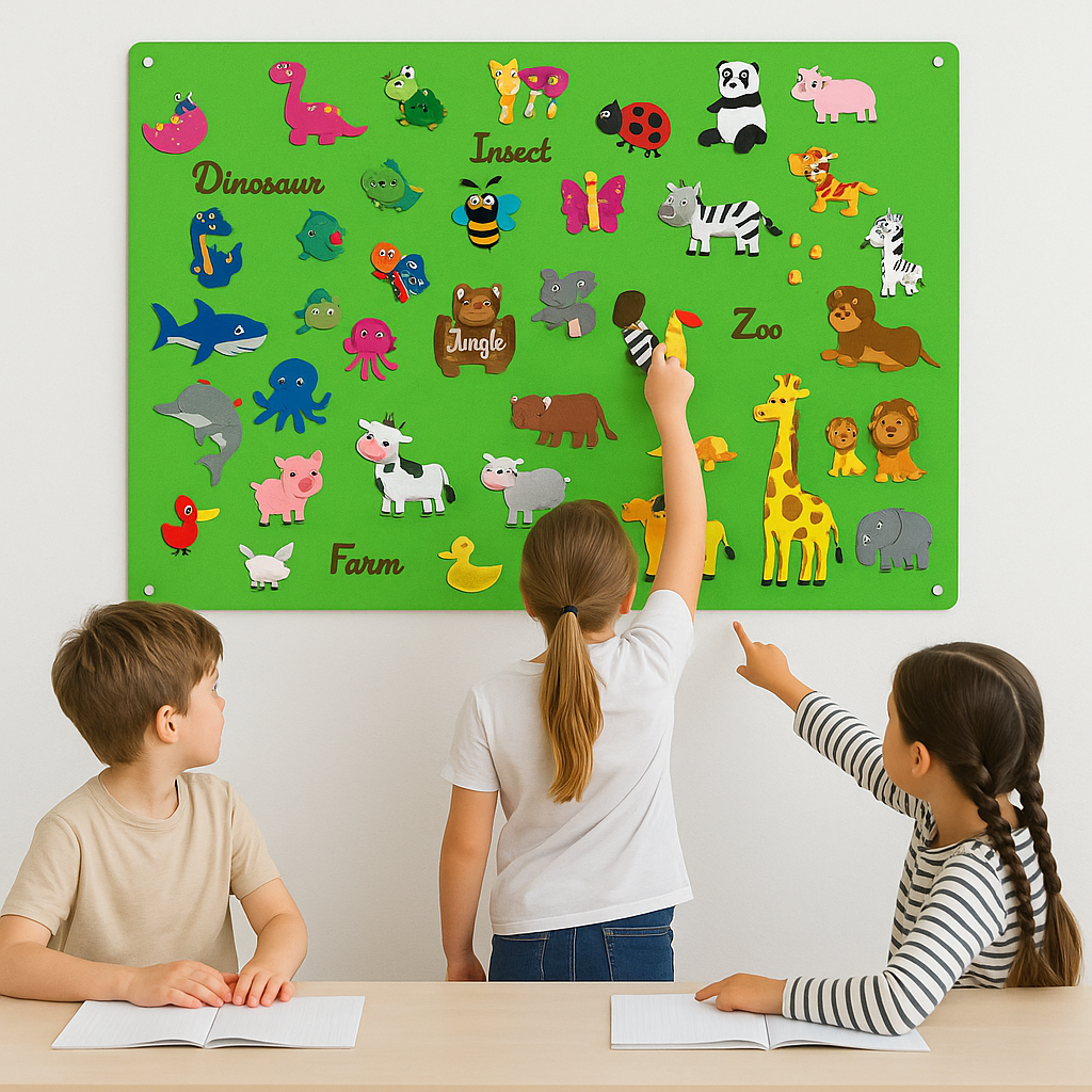 Tier-Lernwandtafel im Bauernhof- und Zoo-Thema für Kinder