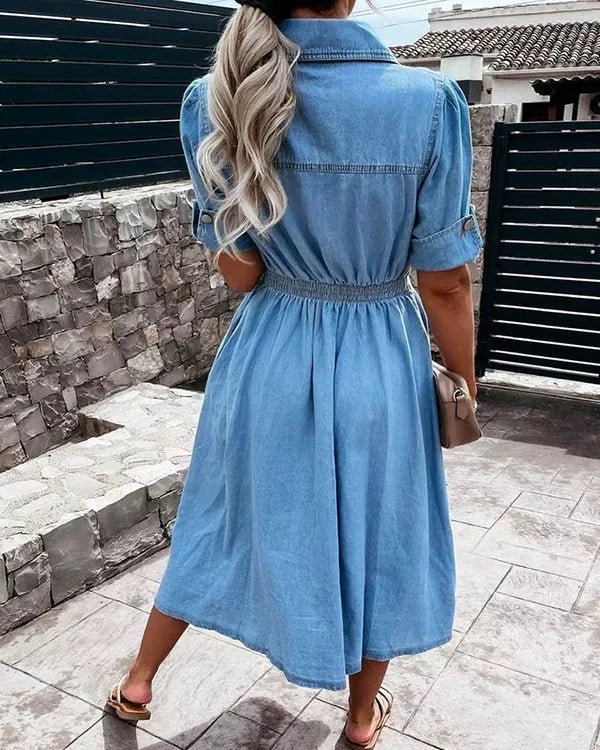 Damen-Jeans-Midikleid mit Knopfleiste