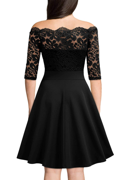 Damen-Midikleid in A-Linie mit 3/4-Ärmeln