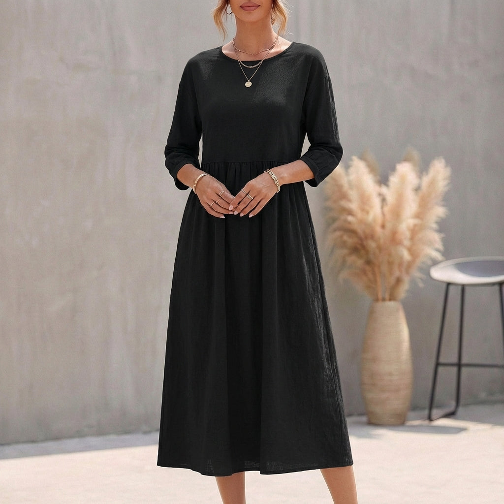 Damen-Midikleid in A-Linie mit 3/4-Ärmeln