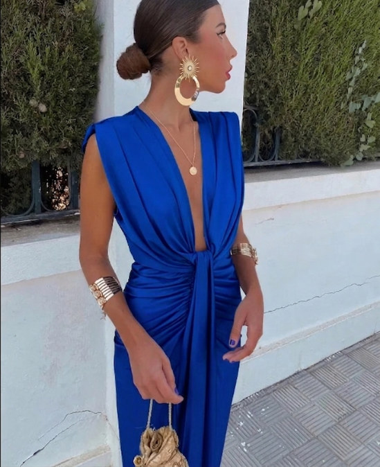 Damen-Midikleid mit V-Ausschnitt