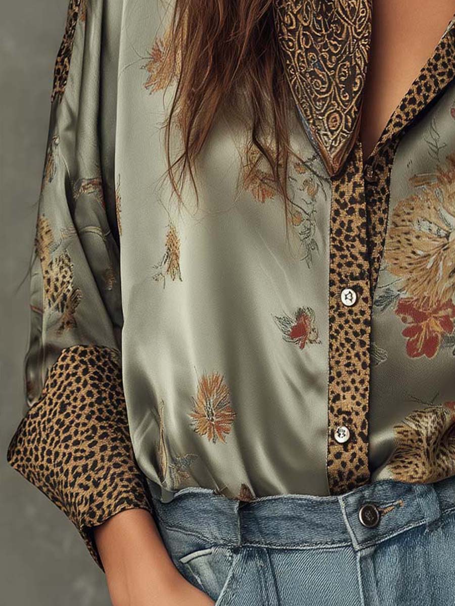 Damen-Satinbluse mit Knopfleiste