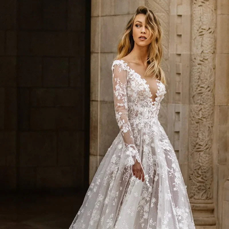Elegantes weisses Brautkleid aus Spitze für Damen