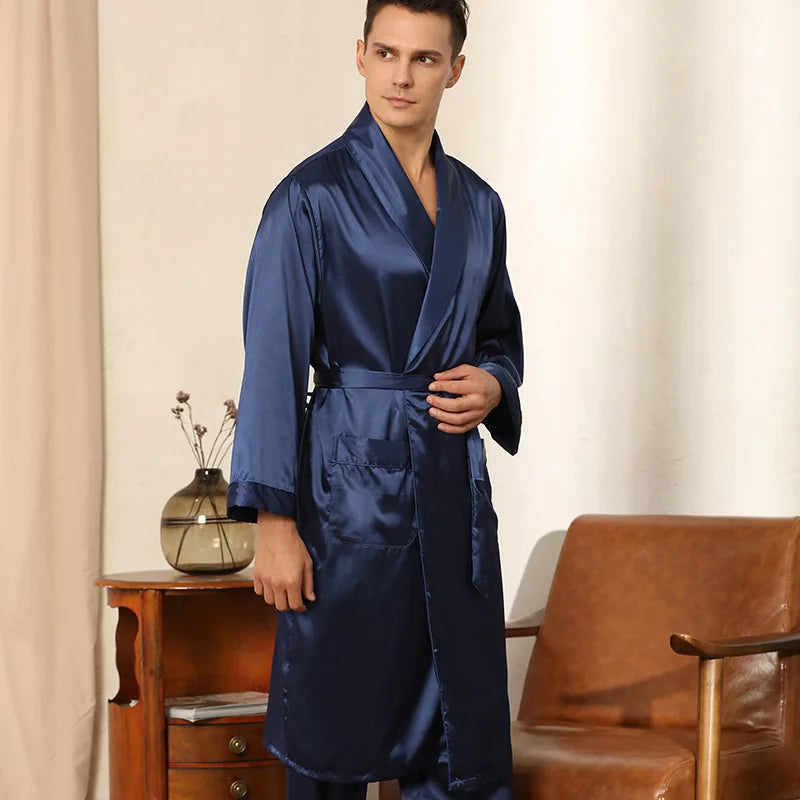 Elegantes Herren Satin-Bademantel-Set für Loungewear und zum Schlafen