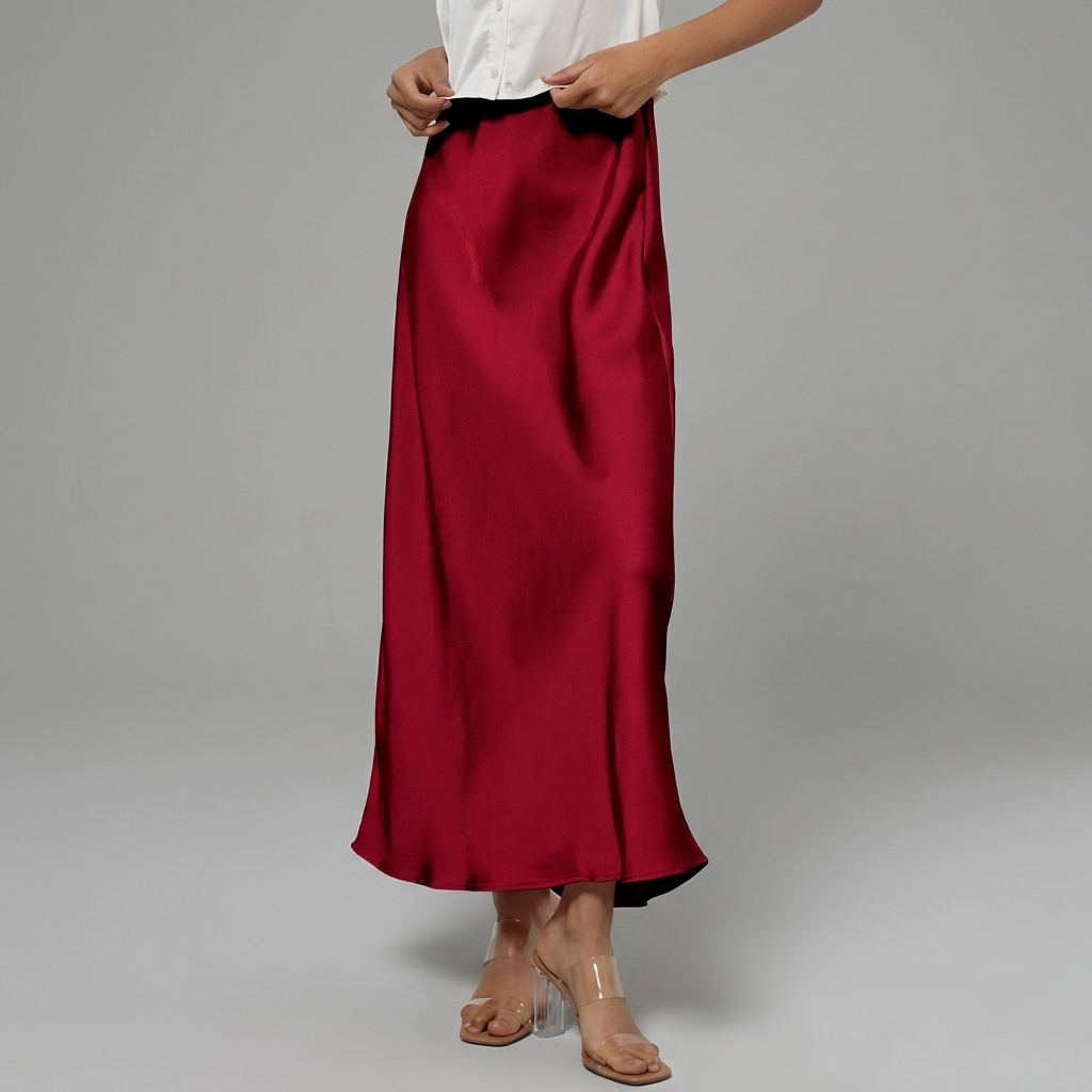 Eleganter taillierter Damen-Satin-Midirock