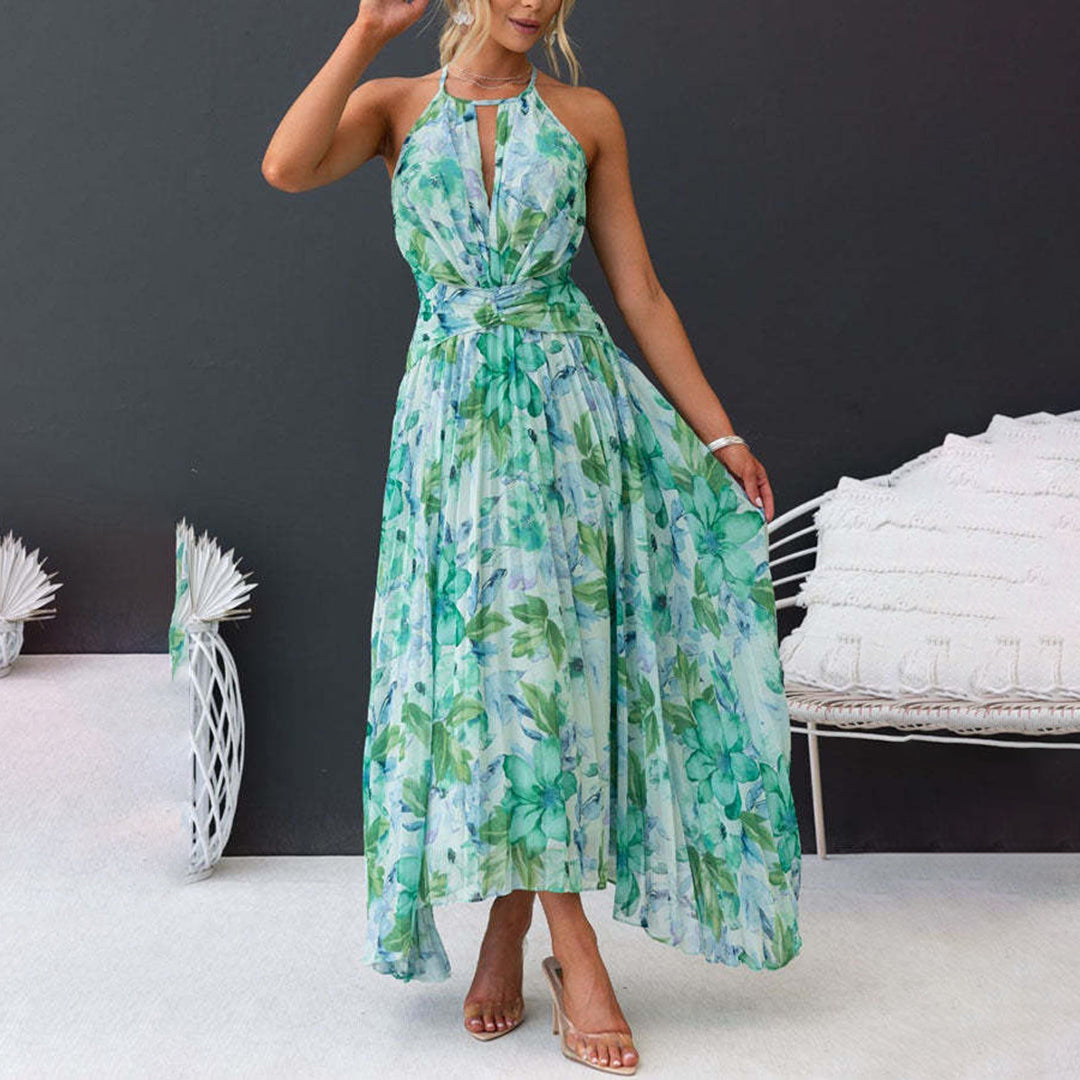 Elegantes, leichtes, langes Sommerkleid mit Blumenmuster