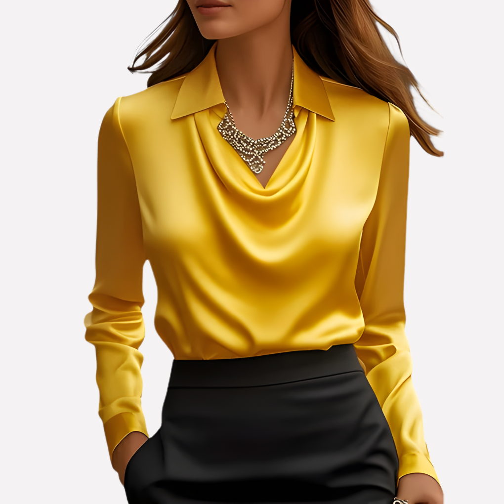 Elegante Damen-Satinbluse mit drapiertem Ausschnitt