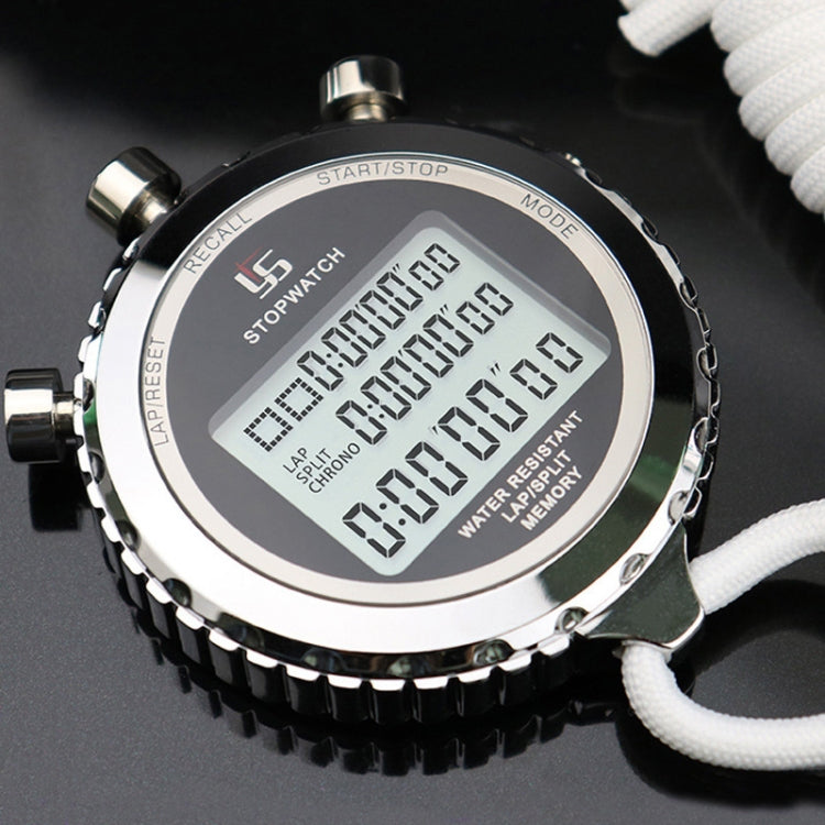 Metall-Stoppuhr mit 3-zeiligem Display für Lauftraining, elektronischer Timer, Modell: YS-5100 100 Speicher