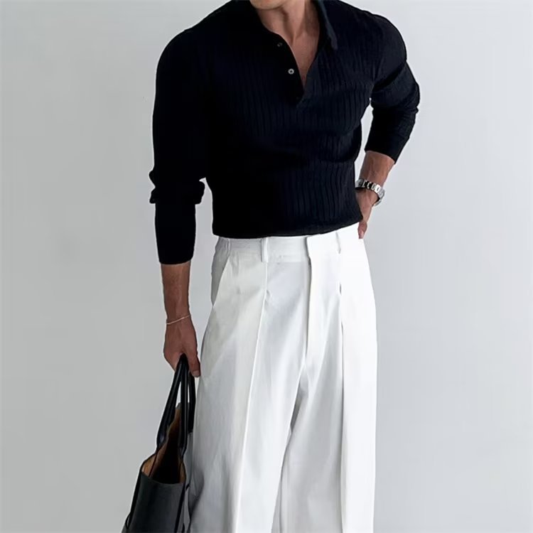 Tailliertes Langarm-Poloshirt für Herren