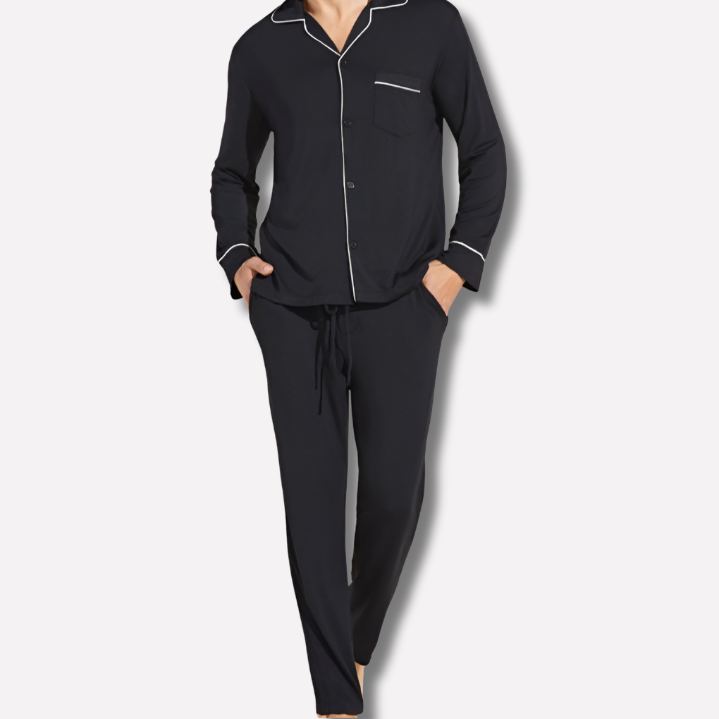 Herren-Pyjama-Set mit Paspelierung, langärmlig