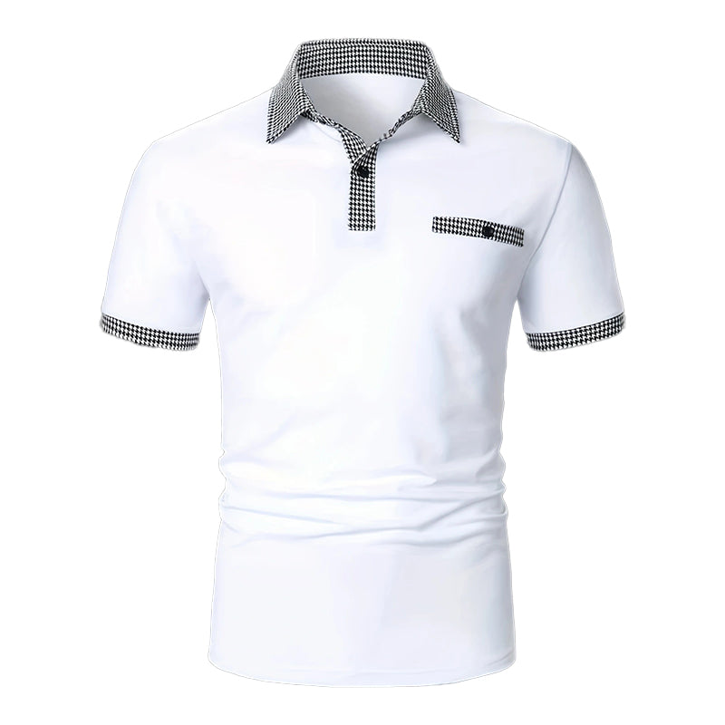 Herren Kurzarm-Poloshirt mit Hahnentrittmuster