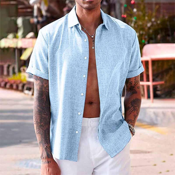 Strukturiertes Kurzarmhemd für Herren mit Kragen