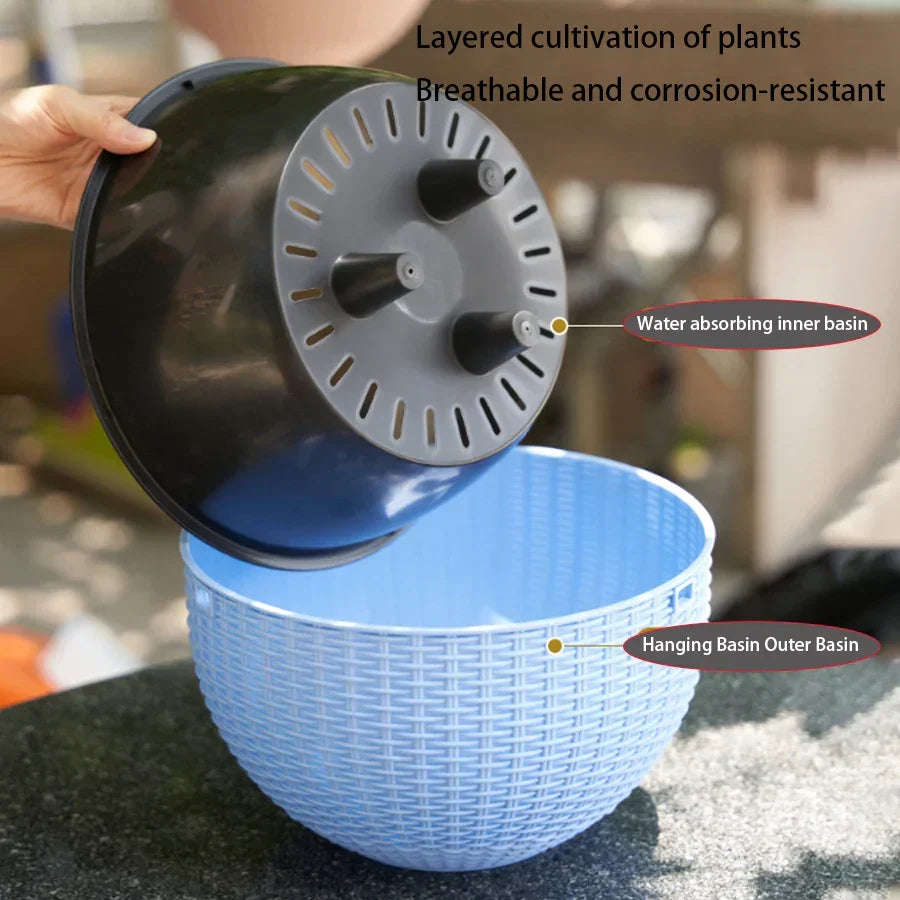 Hängetopf | Europäischer Stil | Muschelmuster und Rattan-Optik | Für Garten, Balkon und Innenbereich