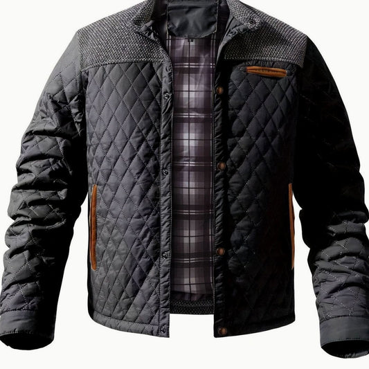 Gefütterte Herren-Steppjacke mit Stehkragen und Druckknopfleiste