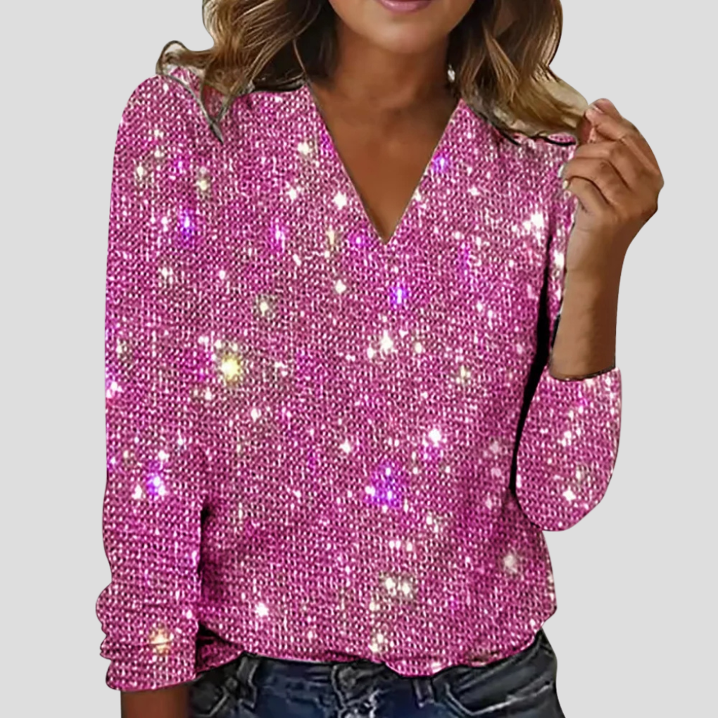 Glitzernde Paillettenbluse mit V-Ausschnitt