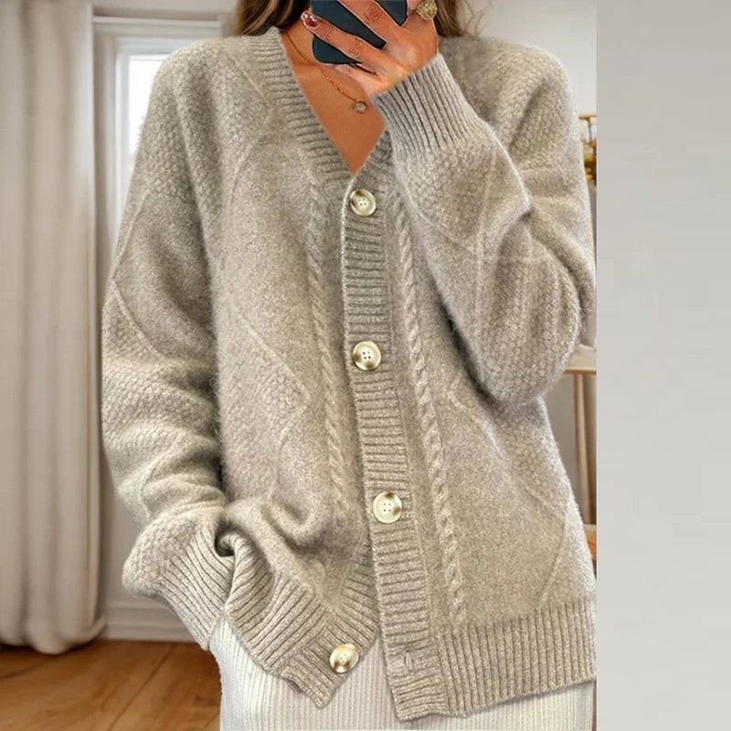 Geknöpfter Damen-Strickcardigan mit Zopfmuster