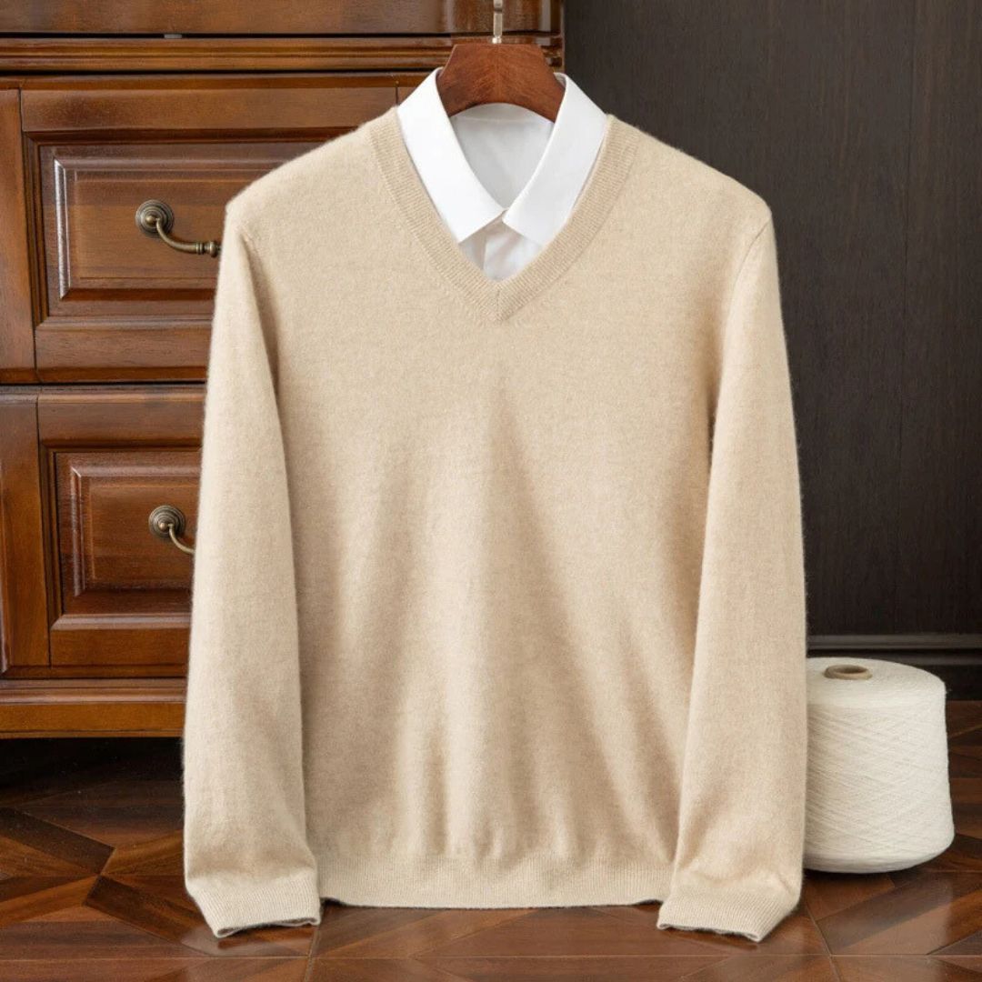 Herren-Pullover mit V-Ausschnitt aus Merinowolle