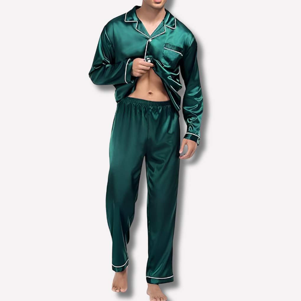 Herren-Seidenpyjama-Set mit Paspelierung