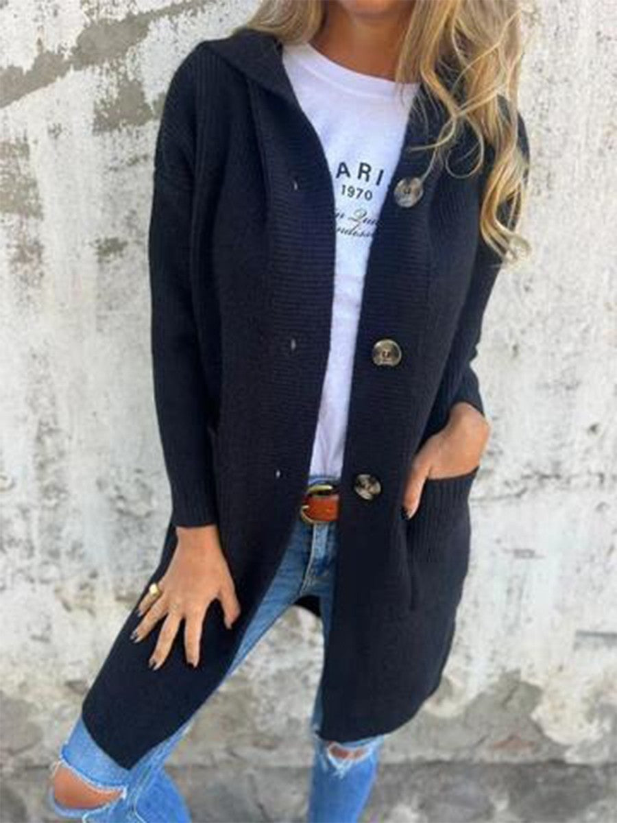 Langer Damen-Kapuzenstrickjacke