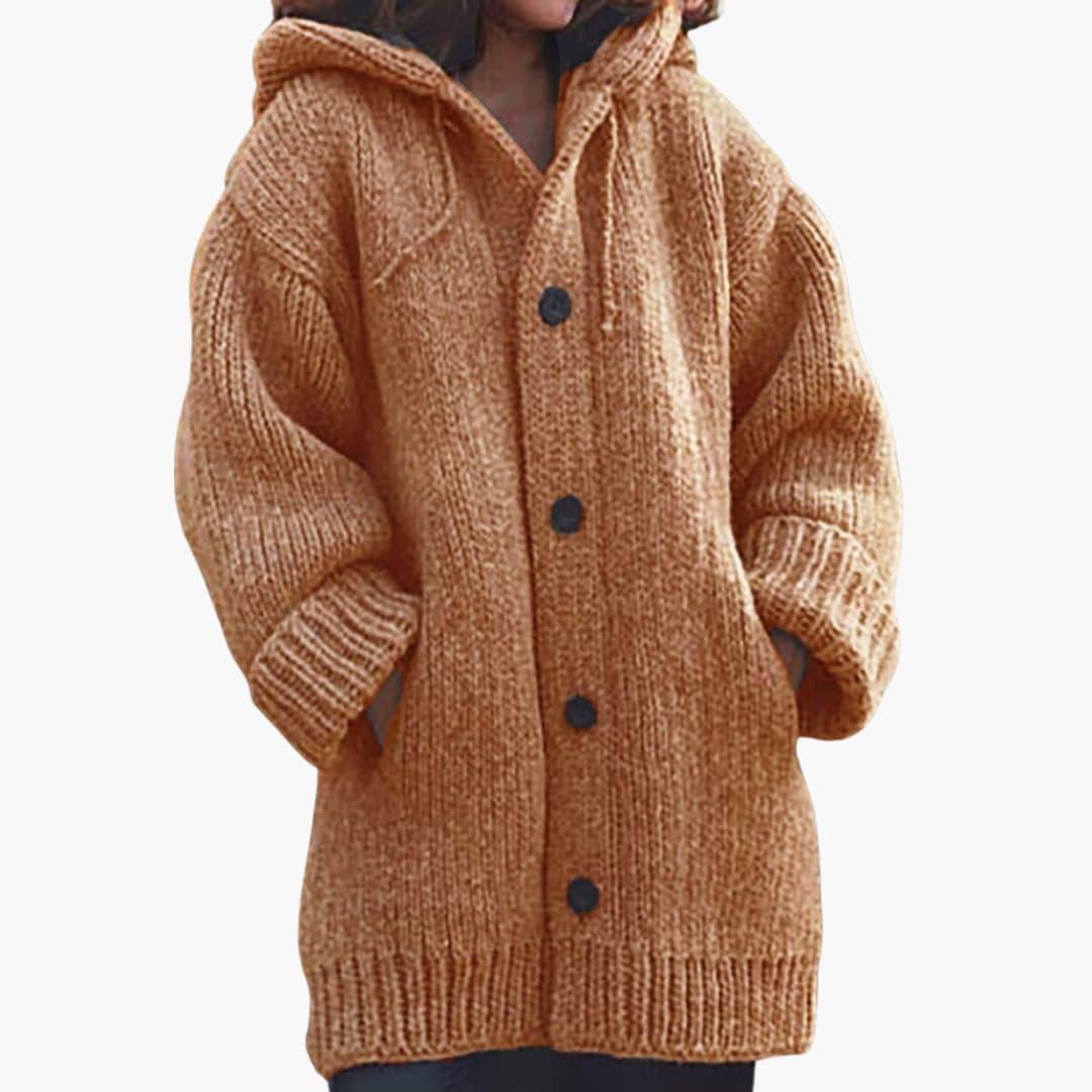 Langer Damen-Strickcardigan mit Kapuze