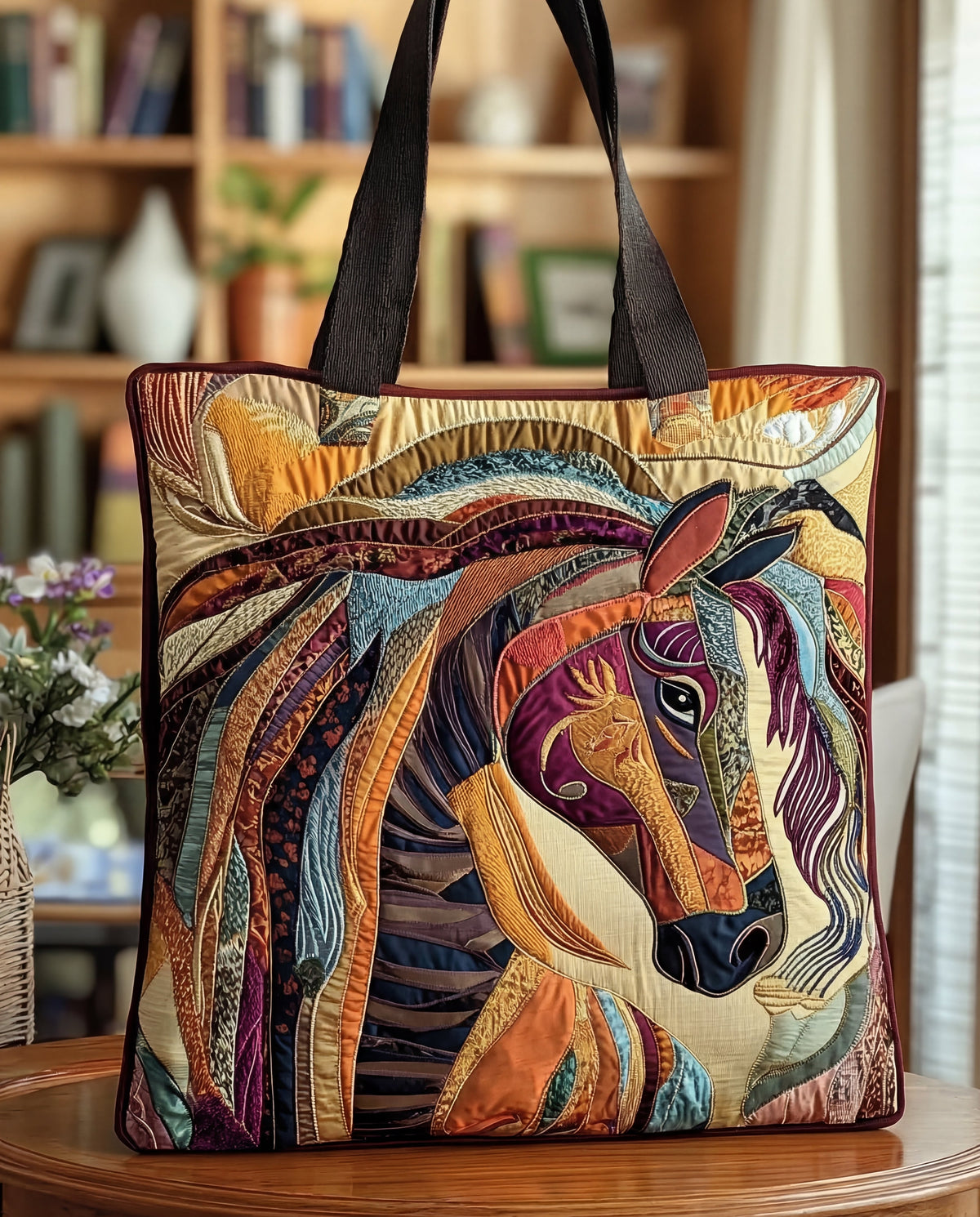 Handgefertigte Stofftasche | Mit buntem Mosaik-Pferdemotiv