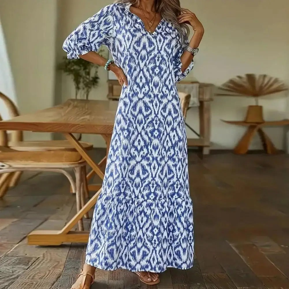 Leichtes Boho lockeres Damen-Maxikleid im langen Sommerstil