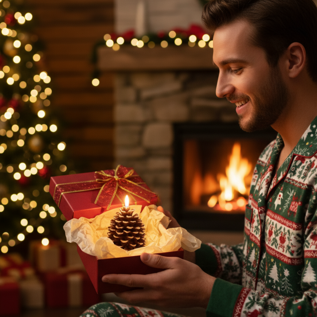 Flammenlose LED-Kerze in Tannenzapfenform – Warmweisse weihnachtliche Tisch-Nachtlampe