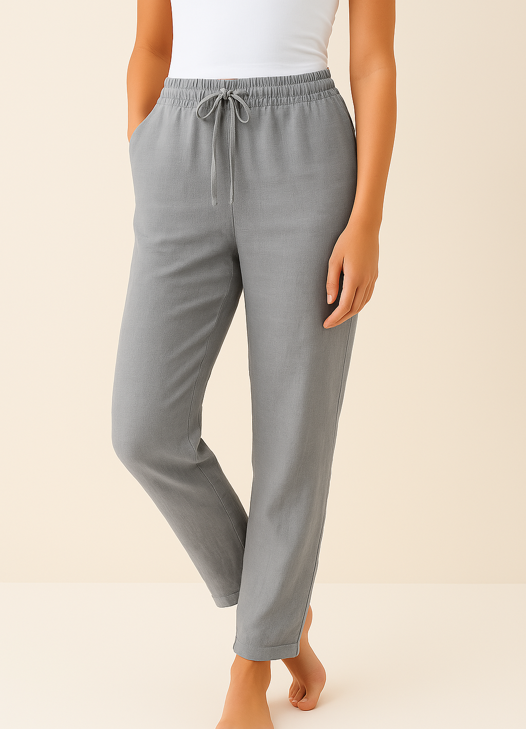 Lockere Leinenmischung-Hose mit Bindeband