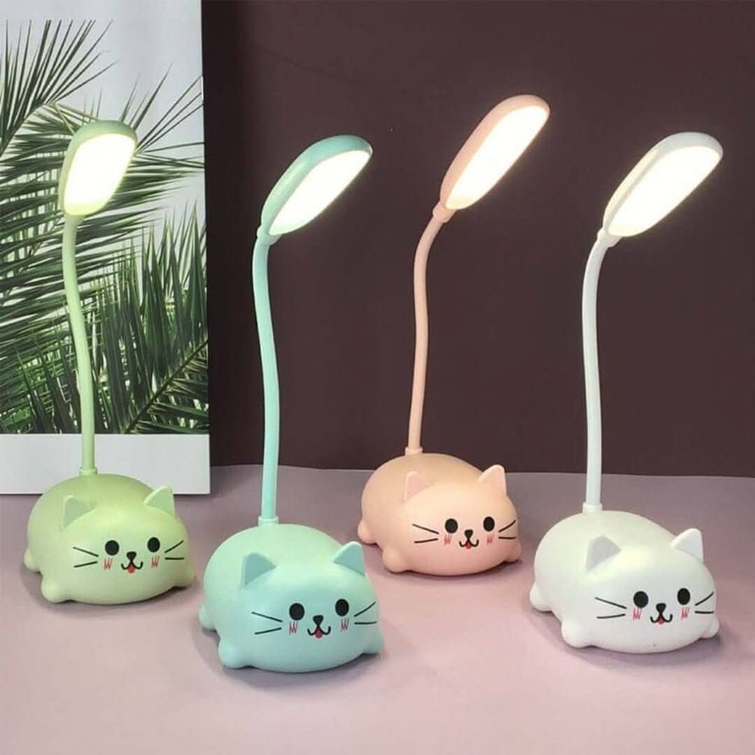 LED Schreibtischlampe mit verstellbarem Hals – Kompaktes Katzendesign in Blau, Rosa, Weiss und Grün