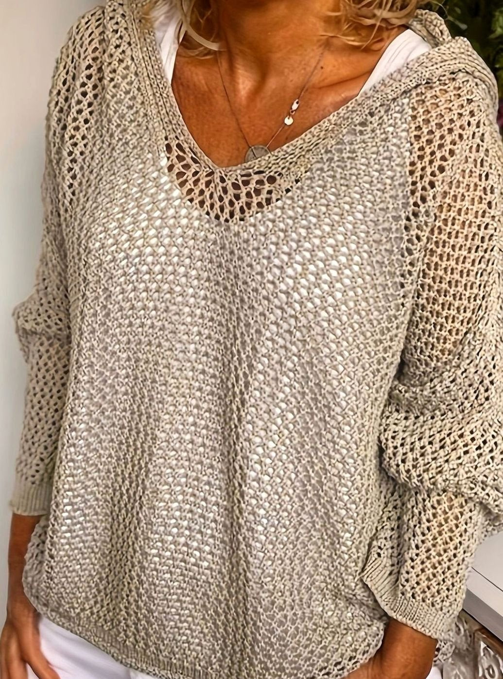 Lockerer Damen-Kapuzenpullover aus Grobstrick