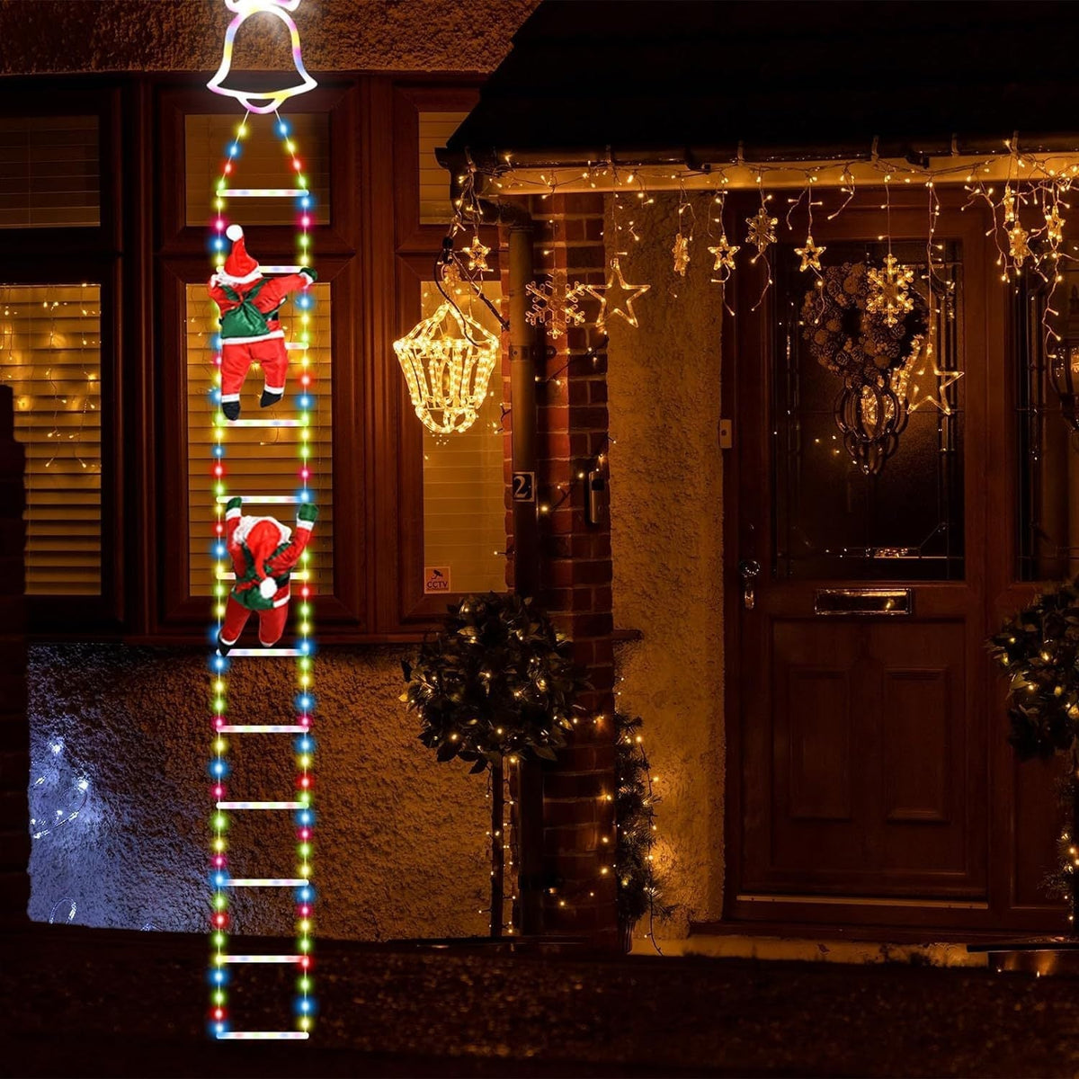 Kletternder Weihnachtsmann – Animierte weihnachtliche Leuchtleiter mit Fernbedienung