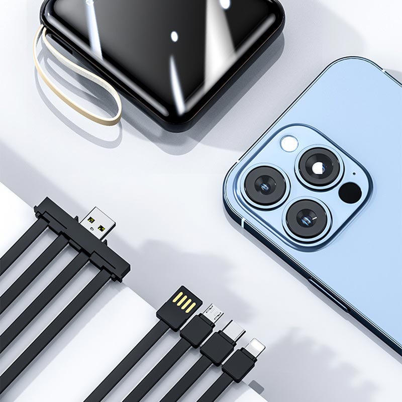 Mini Powerbank 20000 mAh mit integrierten Kabeln