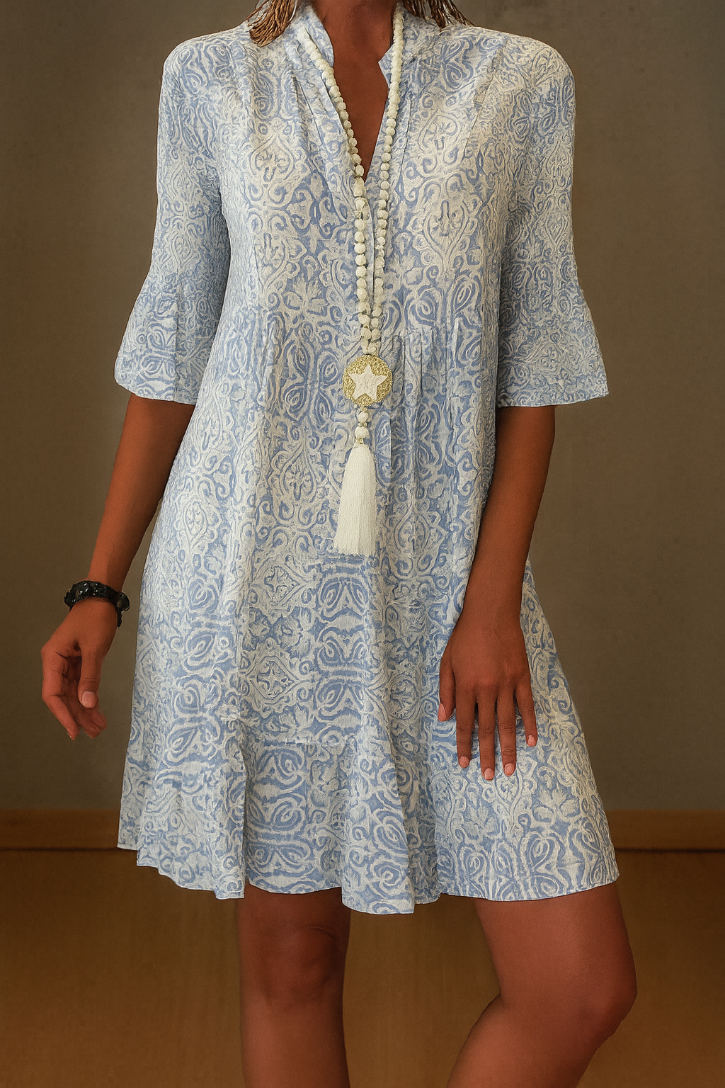 Gemustertes Midi-Sommerkleid für Damen