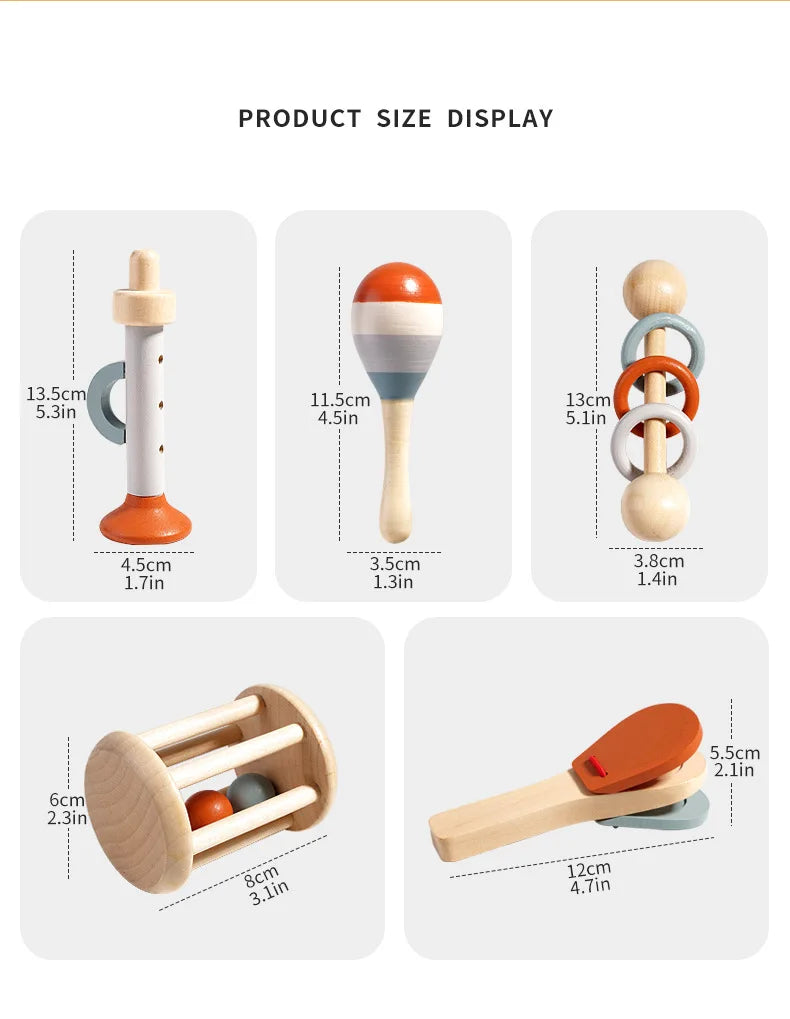 Montessori Musikinstrumente-Set aus Holz für Kleinkinder - Professionell gestimmtes Xylophon, Maracas und weitere Musikinstrumente - Entwicklungsförderndes Geschenk für Kindergartenkinder