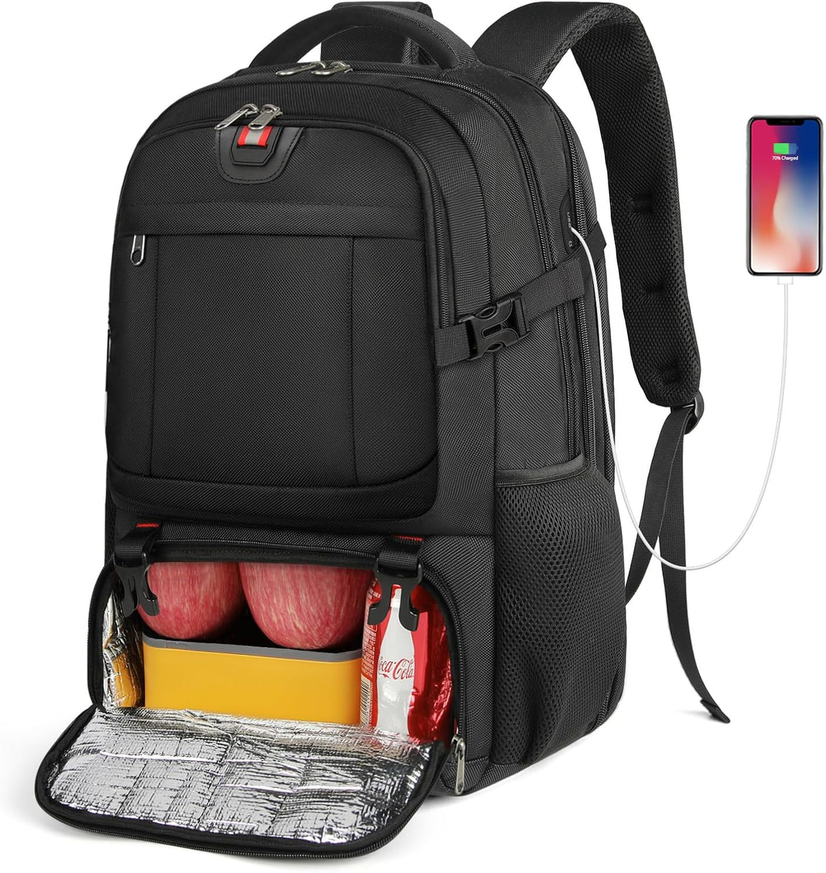 Grosser Laptop-Rucksack mit Thermofach und USB-Ladeanschluss
