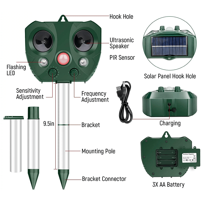 Solar-Ultraschall-Vogelabwehr für den Aussenbereich