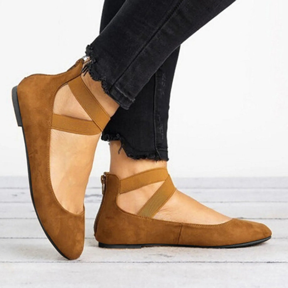 Damen-Ballerinas mit gekreuztem Knöchelriemen