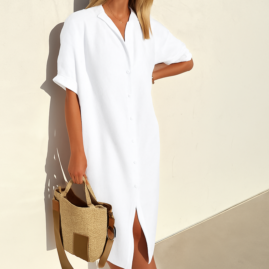Damen Midi-Hemdblusenkleid mit Knopfleiste vorne
