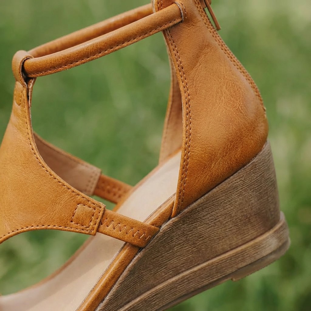 Damen Keilsandalen mit offener Spitze, T-Riemen und Knöchelriemchen