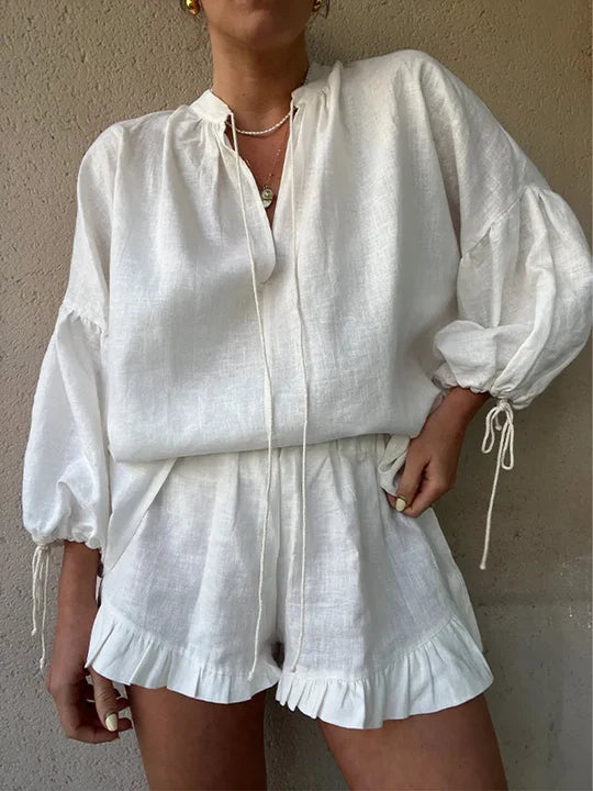 Damen-Loungewear-Set – mit Rüschensaum und luftigem Komfort