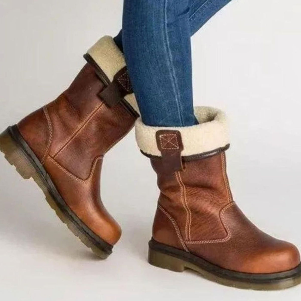 Damen-Winterstiefel aus Leder mit Fleecefutter – Schlupfform, wadenhoch