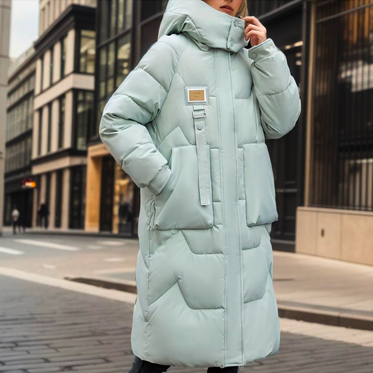 Langer Oversize-Steppmantel für Damen