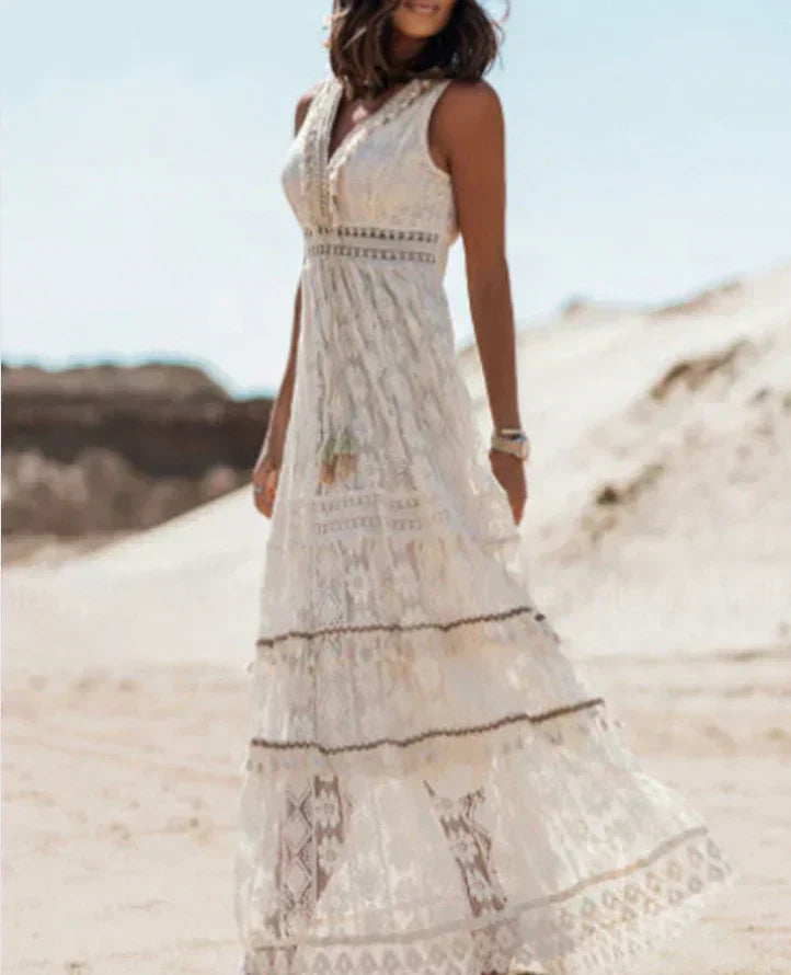 Ärmelloses Damen-Maxikleid in A-Linie mit V-Ausschnitt