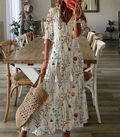 Damen A-Linien-Midikleid mit V-Ausschnitt