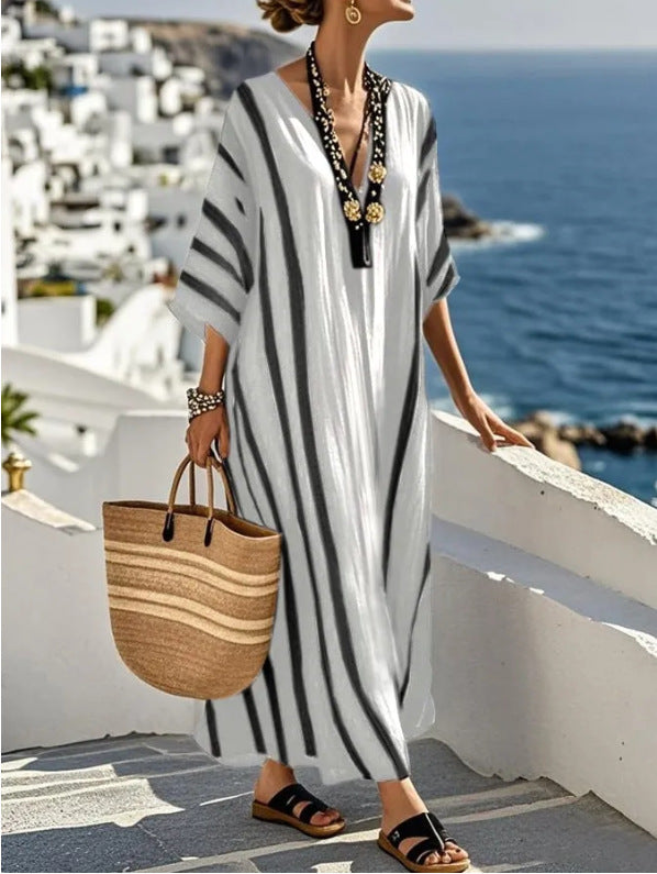 Damen Kaftan-Maxikleid mit V-Ausschnitt