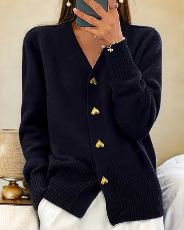 Damen-Strickstrickjacke mit V-Ausschnitt