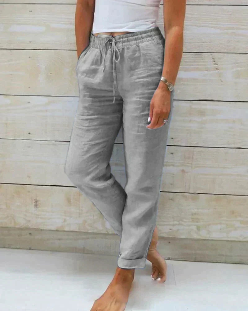 Damen-Leinenhose mit Bindeband