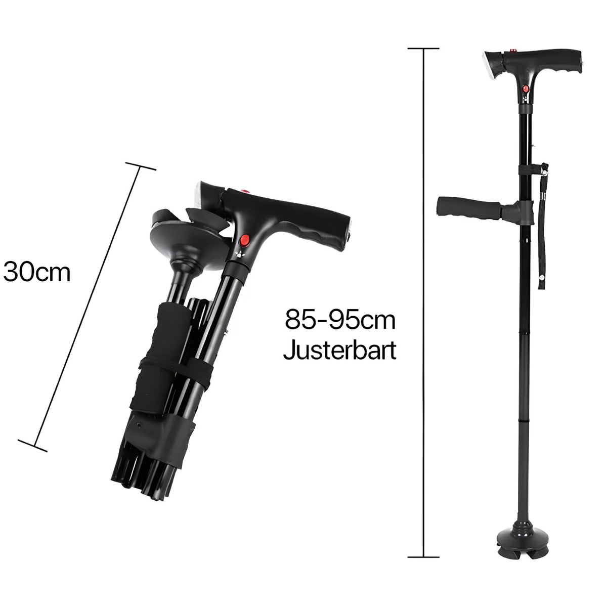 Faltbarer Gehstock mit Doppelgriff, Alarm und Lampe