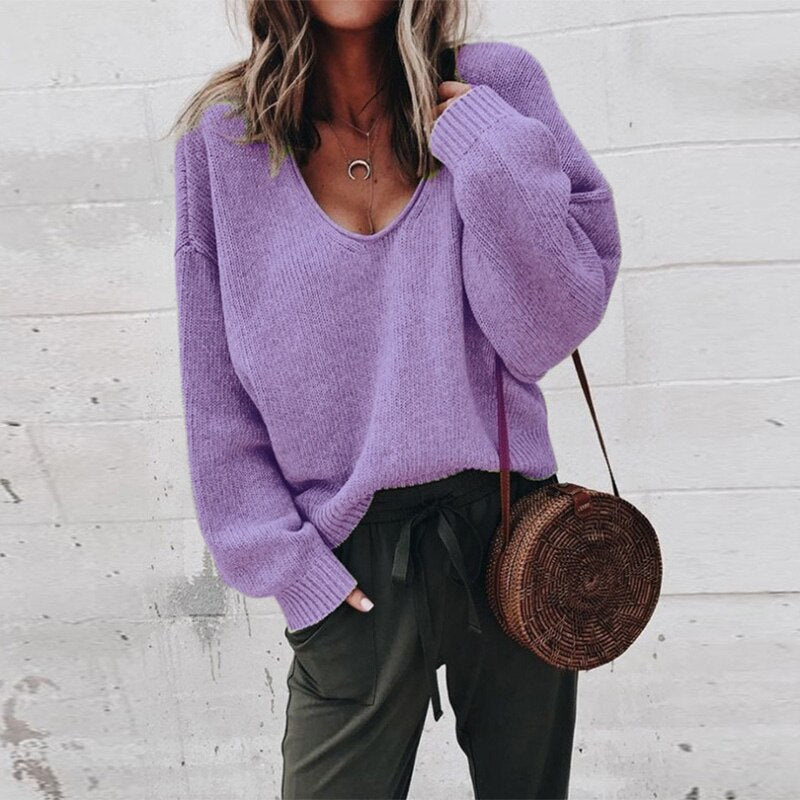 Oversized Damenpullover mit V-Ausschnitt
